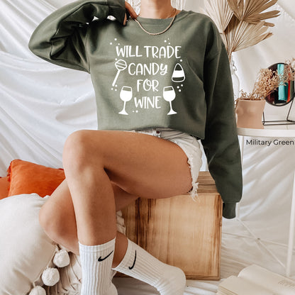 Halloween Sweatshirt,Will Trade Candy For Wine,Halloween T-shirt,Womens Halloween Tee,Hallowen T-shirt,Women Halloween Tshirt  C5319