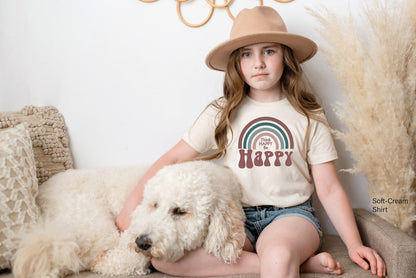 Retro Style Shirt,Rainbow Shirt,Boho Shirt,Think  Be Happy,Vintage Tee, Motivational Shirt, Happy Tee, C6138