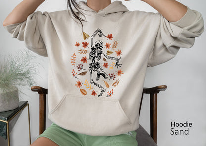Halloween Shirt,Skeleton Leaves Tshirt,Cute Dancing Skeleton T Shirt,Trendy Halloween Costume for Womens,Funny Oversized Fall Tshirt,C6148