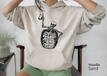 Skeleton Drinking Beer Sweathirt,Skeleton Drinking Beer Sweatshirt,Skeletons Halloween Oversized Sweatshirt,Skull Sweatshirt,Skull Tee,C6178