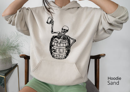 Skull Shirt,Skeleton Drinking Beer Sweathirt,Halloween Oversized Hoodie,Trendy Woman Halloween Tshirt,Halloween Party Tee,Fall Sweater,C6178