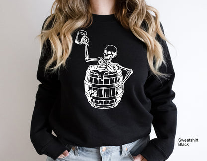 Skeleton Drinking Beer Sweathirt,Skeleton Drinking Beer Sweatshirt,Skeletons Halloween Oversized Sweatshirt,Skull Sweatshirt,Skull Tee,C6178