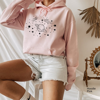 Space Sweatshirt,Planets Hoodie,Crescent Moon Shirt,Star Galaxy Sweatshirt,Saturn Tee,Astronaut Kids Shirt,Astronomy T-Shirt Gift Idea,C6184