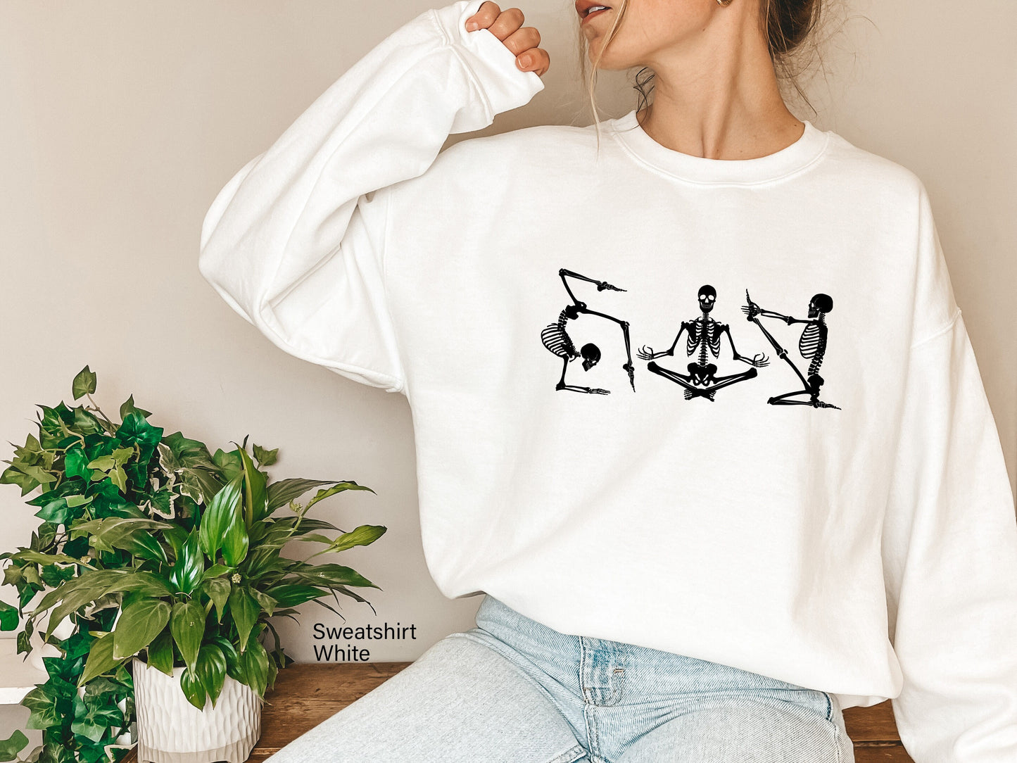 Skeletons Yoga Hoodie,Yoga Skeleton Sweatshirt,Trendy Skull Shirt,Skeletons Halloween Oversized Sweatshirt,Yoga Tops, Halloween Gift,C6194