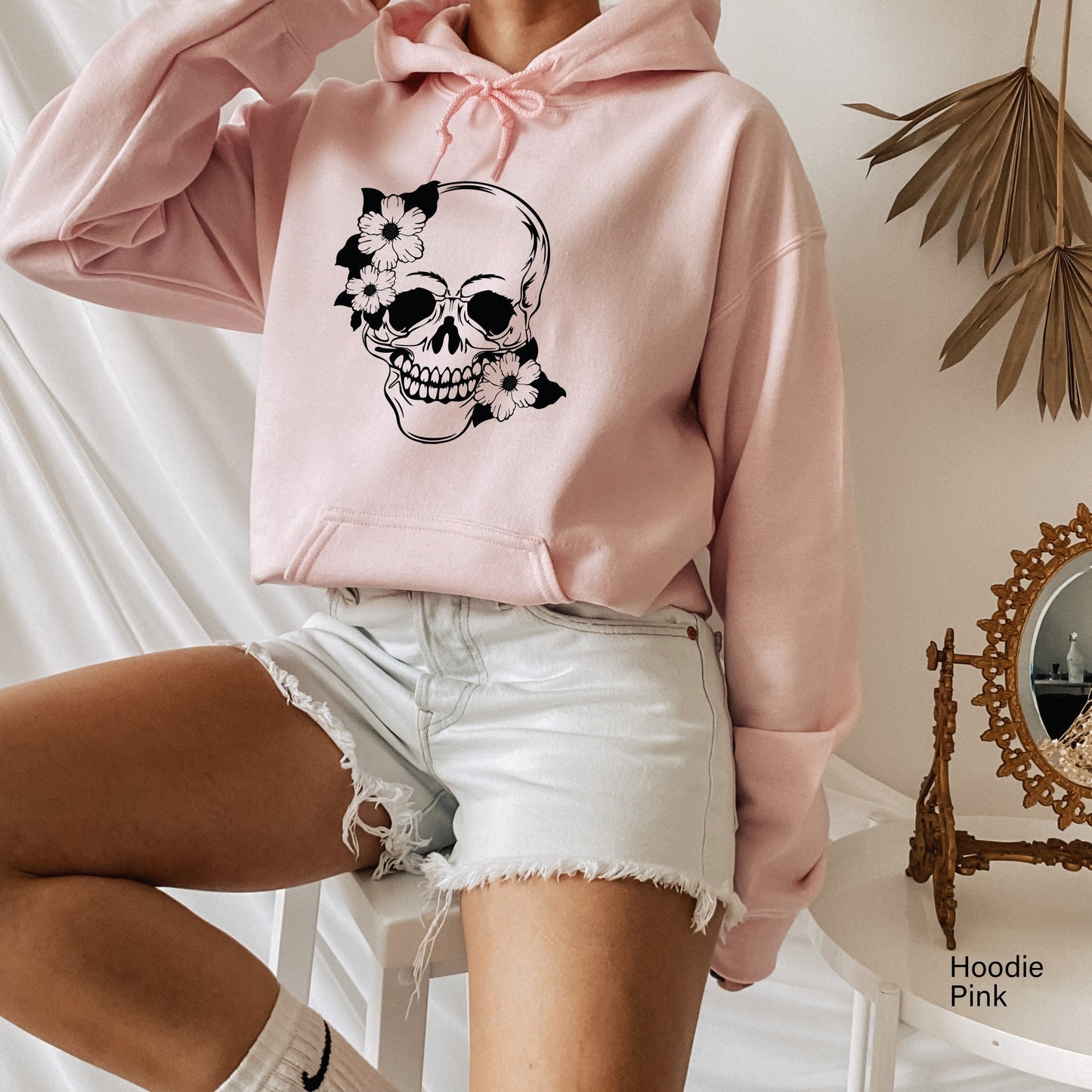 Halloween Skull Shirt,Skull Flower Shirt,Floral Skull Shirt,Goth Shirt,Skull T-Shirt,Skeleton Top,Funny Skulls Tee,Halloween Gift,C6143