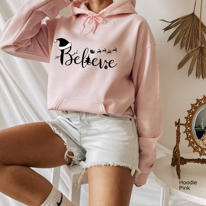 Believe ChristmasSweatshirt,Women's Christmas Hoodie,Believe Shirt,Believe Shirt,Believe Santa Shirt,Christmas Shirt,Holiday Tee,C6293