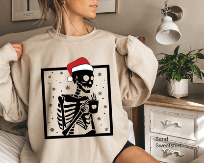 Skeleton Christmas, Skeleton Caffee Christmas Shirt,Goth Christmas Gifts,Spooky Christmas Shirt, Santa Skull, Creepy Christmas Shirt,C6316