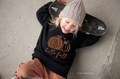 Hello Fall Pumpkin Sweatshirt, Leopard Print Pumpkin Sweatshirt, Pumpkin Sweatshirt, Fall Shirt, Autumn Sweatshirt, C6215