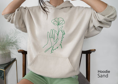 Love Yourself Sweatshirt, Flower Hoodie, Hand Heart shirt, Minimalist Shirt, Valentin Day shirt, Love Yourself Shirt,C6359