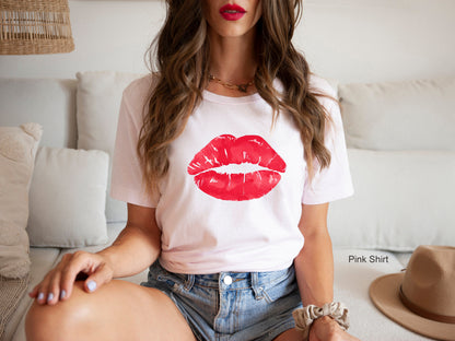 Lips Kiss Sweatshirt, Valentine's Day Shirt, Red Lips shirt, Cute Red Lips, Distressed Lips Shirt, Kissing Lip Shirt, Women Shirt, C6371