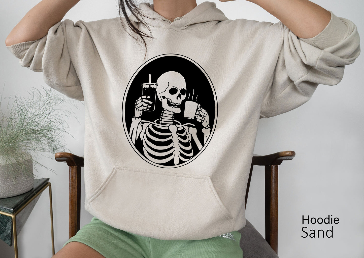 Hot or Ice  Coffee Skeleton Sweathirt,Skeleton Drinking Coffee Hoodie,Skeletons Oversized Sweatshirt,Skull Sweatshirt,Skull Tee, C6379