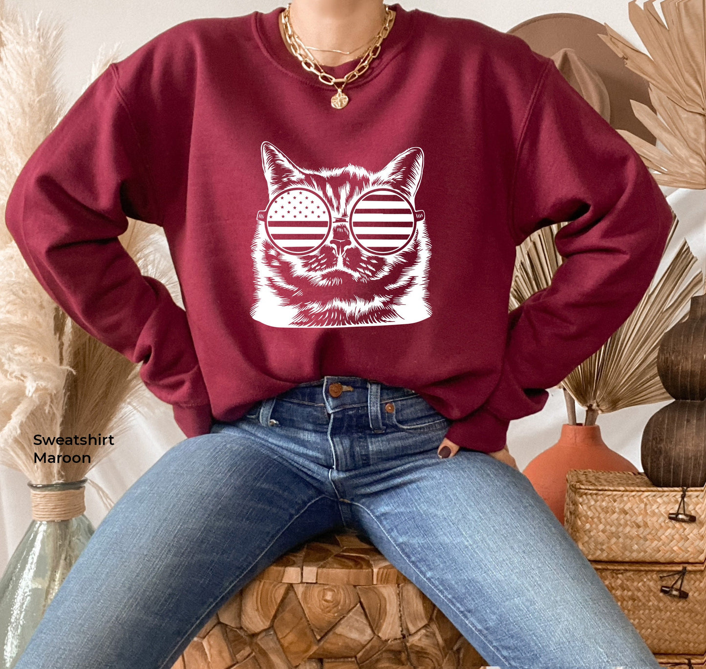 USA Cat Sweatshirt, Americana Cat, Cat T-Shirt, Kitty Kitten Lover Gift, Funny Patriotic Shirt, America USA 4th Of July, C6413