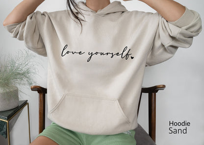Love Yourself Sweatshirt, Love Hoodie, Heart shirt, Minimalist Heart Shirt, Valentin Day shirt, Lover shirt, Love Yourself Shirt,C6358