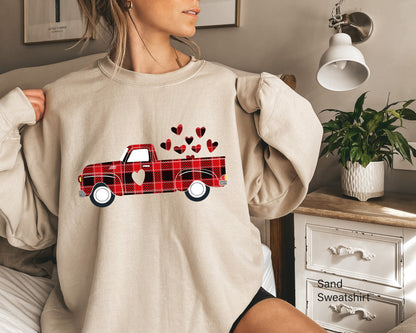 Valentines buffalo plaid Truck Sweatshirt,Valentines Day Shirts For Woman,Heart Shirt,Cute Valentine Shirt,Valentines Day Gift,C6360