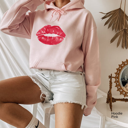 Lips Kiss Sweatshirt, Valentine's Day Shirt, Red Lips shirt, Cute Red Lips, Distressed Lips Shirt, Kissing Lip Shirt, Women Shirt, C6371