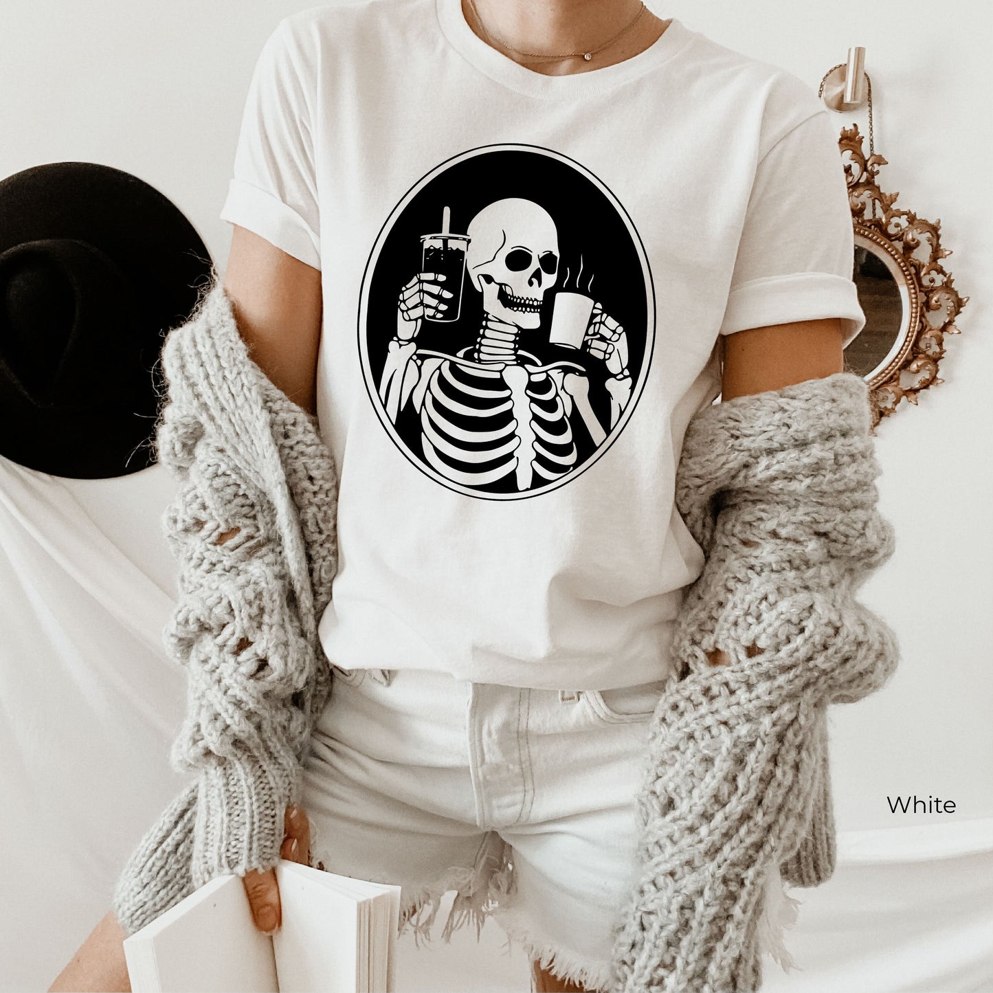 Hot or Ice  Coffee Skeleton Sweathirt,Skeleton Drinking Coffee Hoodie,Skeletons Oversized Sweatshirt,Skull Sweatshirt,Skull Tee, C6379