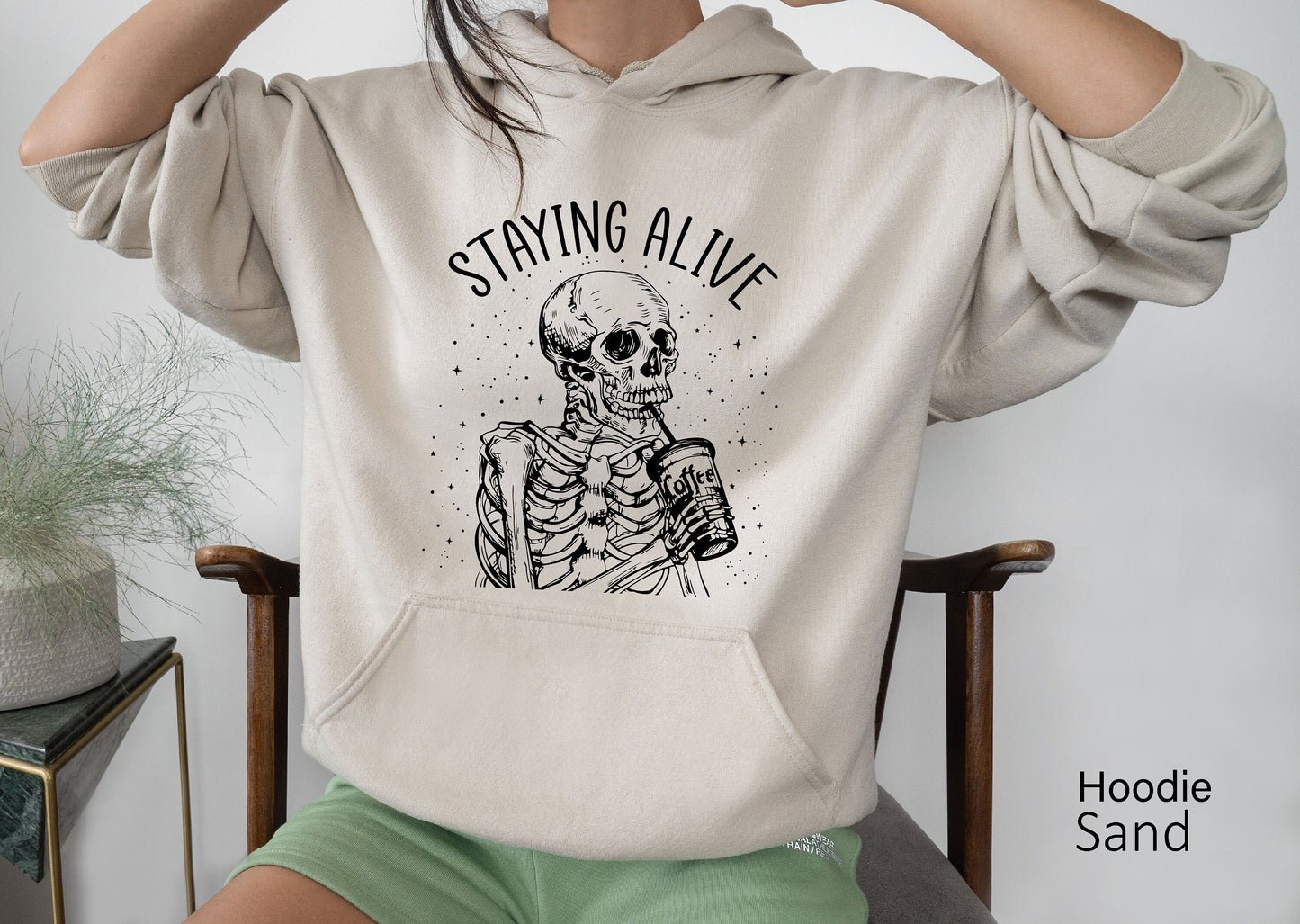 Staying Alive Skeleton Sweatshirt,Skeleton Shirt,Trendy Halloween Hoodie,Oversized Fall Tshirt,Mom Halloween Shirt,Halloween Party Tee,C6516
