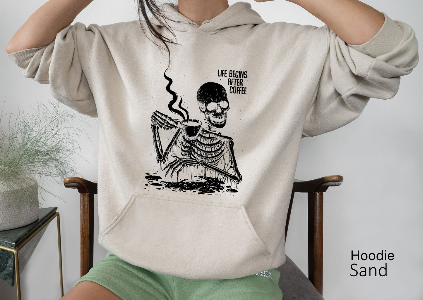 Life Begins After Coffee Sweatshirt, Skeleton Shirt, Hot Coffee Skeleton Shirt, Skeleton Tee, Halloween Gift, C6517