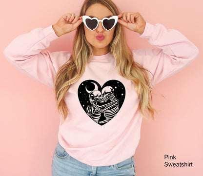Skeleton Kissing Sweatshirt, Love Never Dies Tee, Romantic Shirt, Valentine's Day, Valentine's Shirt, C6467