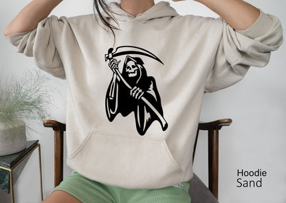 Grim Reaper Sweashirt, Ugly Grim Reaper Coffee T-shirt, Skeleton Shirt, Skeleton Halloween Shirt, Funny Grim Shirt, Grim Halloween Tee,C6497