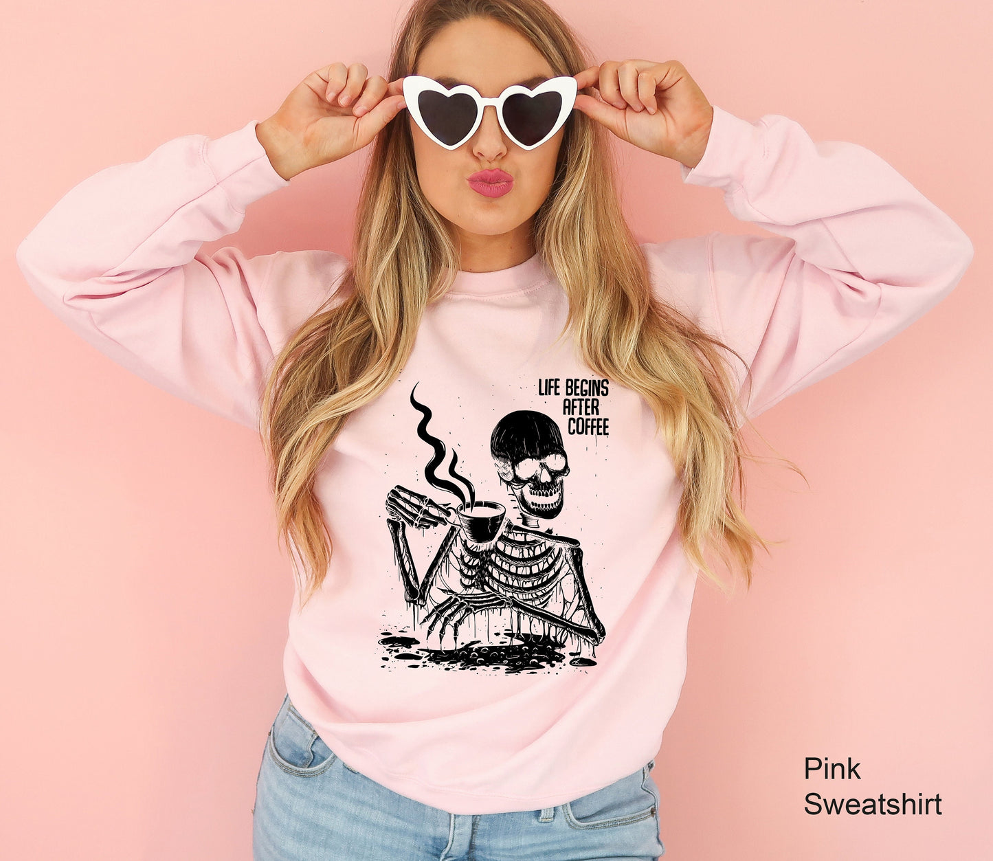 Life Begins After Coffee Sweatshirt, Skeleton Shirt, Hot Coffee Skeleton Shirt, Skeleton Tee, Halloween Gift, C6517