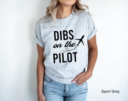 Dibs on the Pilot T-Shirt, Aviation Gifts, Plane Tee,  Unisex V-Neck Shirt, Pilot Wife T-Shirt, Pilot Girlfriend, C6728