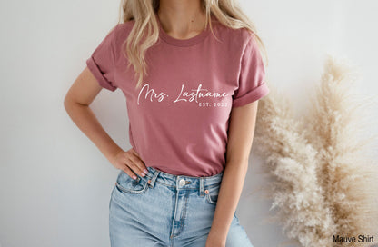 Custom Mrs Shirt,Mrs T Shirt Customized,Mrs Tank Tops,Mrs Est Tees,Personalized Mrs Tshirt,Mrs Last Name Tee,Wife Est 2022,Bride Gifts,C6147
