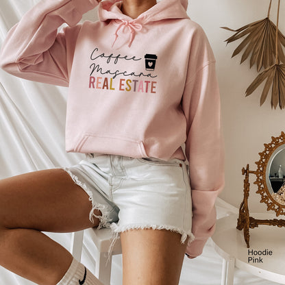Coffee Mascara & Real Estate Sweatshirt, Cute Real Estate Agent Hoodie, Birthday Gift, Realty Shirt, Selling Houses Shirt, C6688