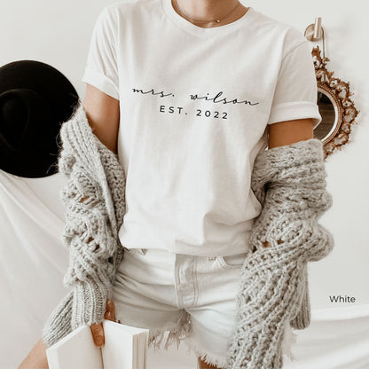 Mrs Shirt,Mrs Tank Tops,Custom Bride Shirt,Wife Tshirt,Personalized Future Mrs Shirt,Wifey Shirt,Mrs Last Name,Est.2022 Tee,Bride Gift,C5749