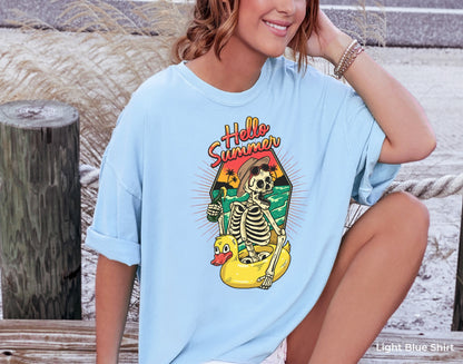 Hello Summer Funny Skeleton Shirt, Summer Lovers Shirt, Summer Vibes Tee, Skeleton On Beach Sunset Shirt, Hello Summer Shirt, C6833