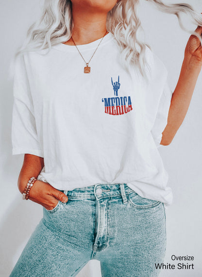 Merica Pocket Tee,Skeleton Merica Shirt,American Flag T-Shirt,4th of July Party Shirt,Memorial Day V Neck,Patriotic,Merica Racer Back,C6878