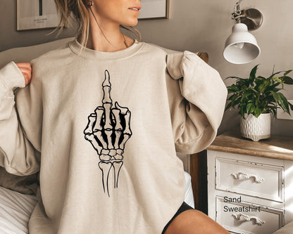 Skeleton Hand Sweatshirt, Skeleton Middle Finger Shirt, Middle Finger T-Shirt, Skeleton Costume, Halloween Boob Shirt, Skeleton Boobs, C6177