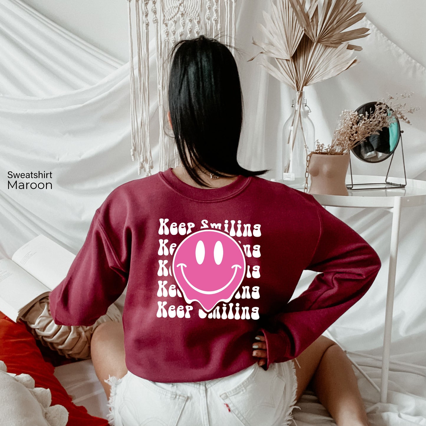 Keep Smiling Sweatshirt, Trendy Vintage Hoodies, Smile Hoodie, Very Cute and Super Sleep Shirt, C6807