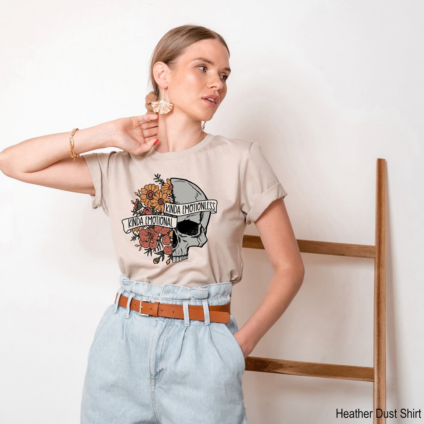 Kinda Emotional Kinda Emotionless Shirt, Flower Skull Shirt, Motivational Shirt, Skeleton Design, Dead Inside, PC6834