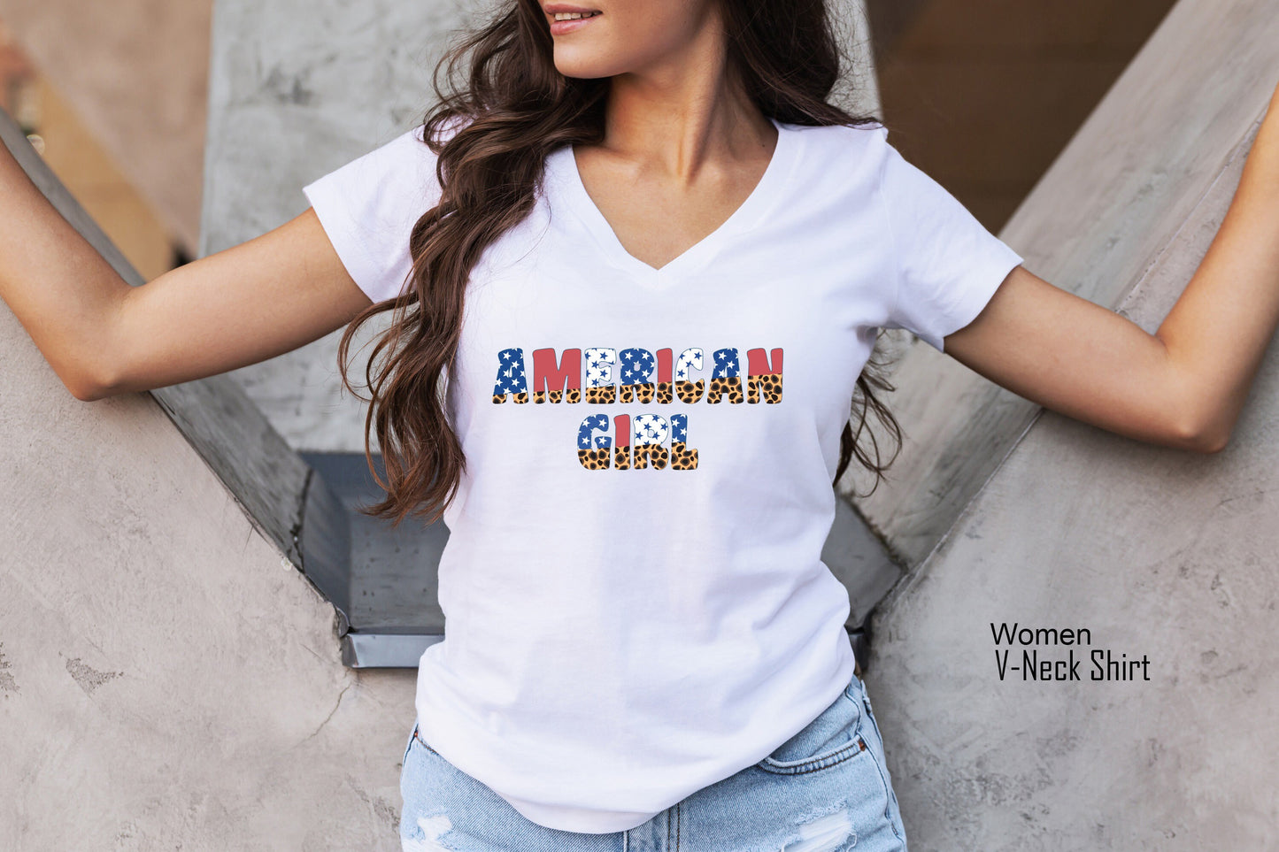 4th of July Shirt, American Girl, America Shirt, Fourth of July Patriotic Shirt, Patriot Shirt, Leopard Print Red White, C6957