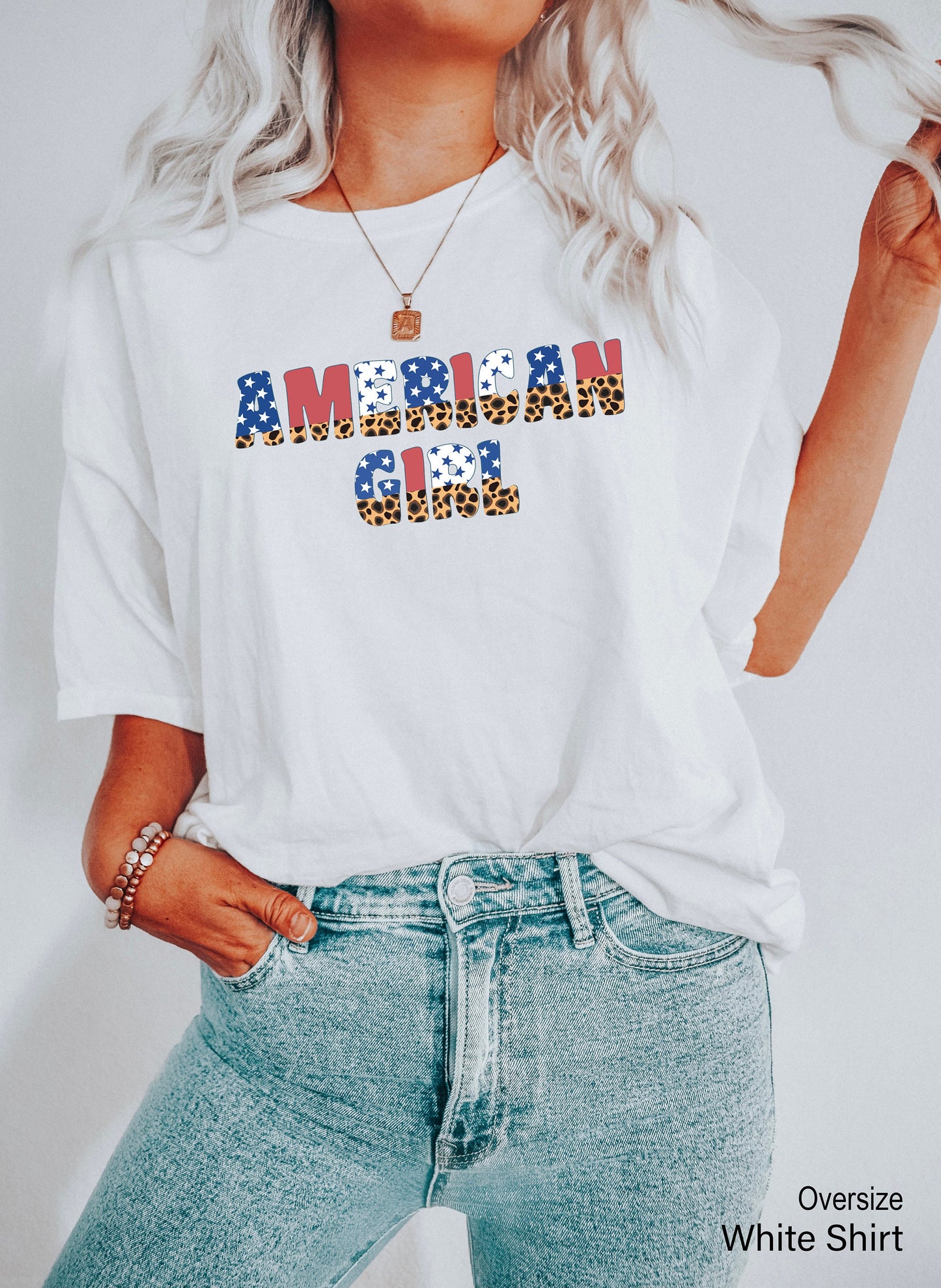 4th of July Shirt, American Girl, America Shirt, Fourth of July Patriotic Shirt, Patriot Shirt, Leopard Print Red White, C6957