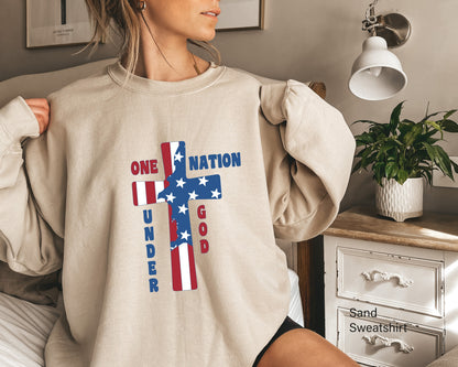 Christian One Nation Under God Blessed Is Nation American Flag Sweatshirt, Freedom Sweatshirt, 1776, Patriot Gift Sweatshirt, C6960