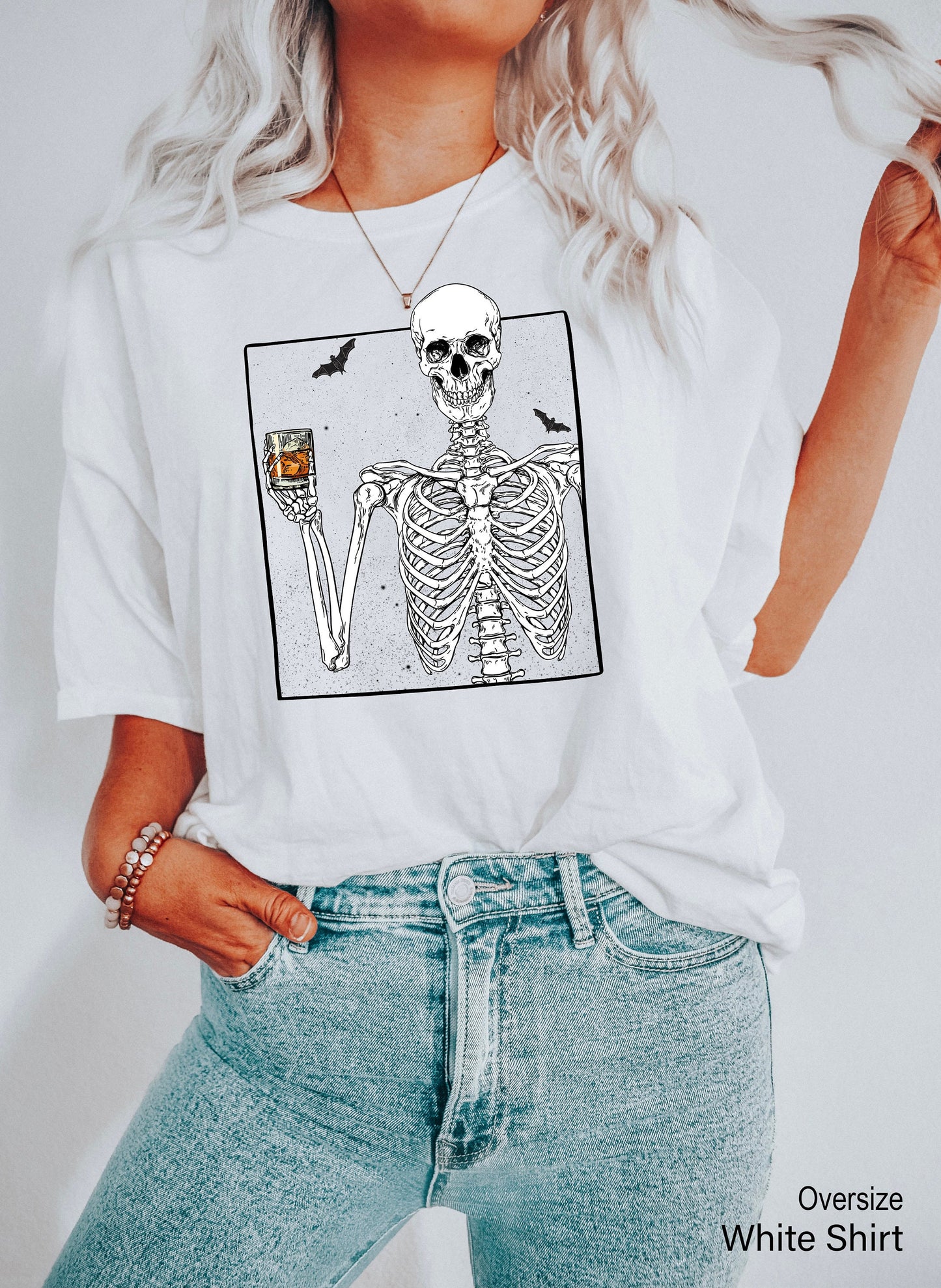 Skeleton Drinking Whiskey Halloween Sweatshirt,Skeleton Selfie Shirts,Skeletons Halloween Oversized Sweatshirt,Halloween Party Gifts,C7035