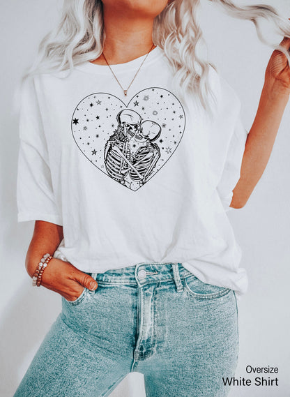 Kissing Skeletons Shirt, Gothic Shirt, Skull Tee, Skeleton Gothic Shirt, Skull Tee, Cool Skeleton T-Shirt, Skeleton Valentines, C7032