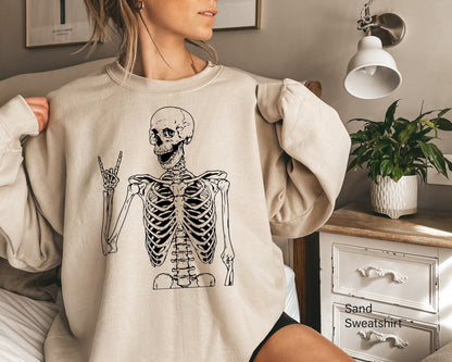 Skeleton Metal Fingers Sweatshirt, Skeleton Rock Hands Hoodie, Rock And Roll Sweatshirt, Skeleton Hand Halloween Shirt,Skeleton Hands, C7026
