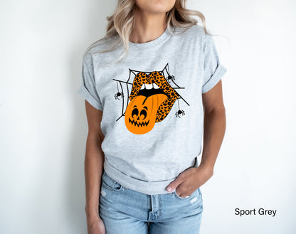Trendy Halloween Tanks,Leopard Lips Vampire Spider web Tank Top,Pumpkin Tongue Shirts,Halloween Mouth RscerBack,Halloween Party Tees,C7056