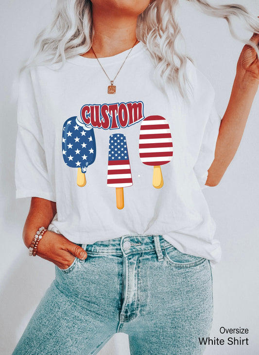 4th Of July Shirt Personalized with Name, Red White Blue Popsicles 4th of July Shirt, Boys Girls Patriotic,, Summer Shirts, C6843