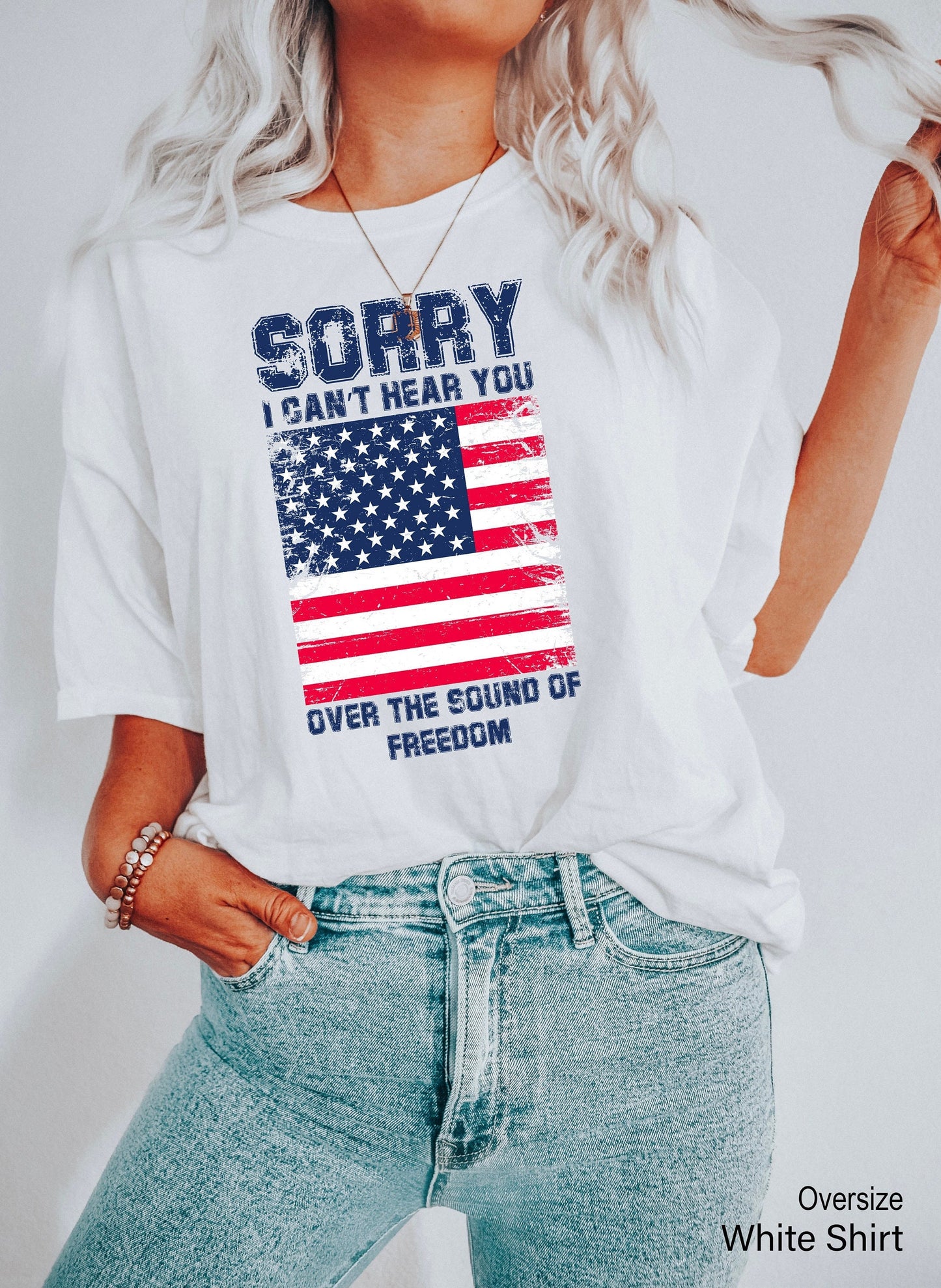 Patriotic Racer Back,Sorry I Can't Hear You Over The Sound Of My Freedom,Memorial Day T-Shirt,American Flag Shirt,Patriot Shirt, C6611