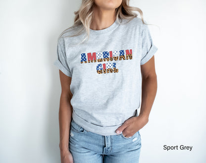 4th of July Shirt, American Girl, America Shirt, Fourth of July Patriotic Shirt, Patriot Shirt, Leopard Print Red White, C6957
