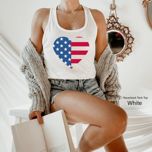 4th of July Shirts,American Heart Flag Tank Top,Patriotic Racer Back,July 4th Tanks,America Tshirt,Workout Tank,Big Usa Flag Thirt,C6845
