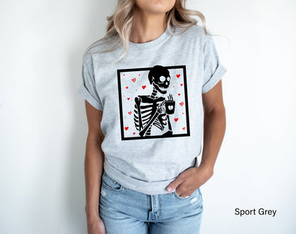 Hot Coffee Skeleton Shirt,Skeleton Heart  Coffee Shirt, Skeletons Halloween Tee,Skull Tank Top,Skull Tee,Love Skeleton Shirt,C7104