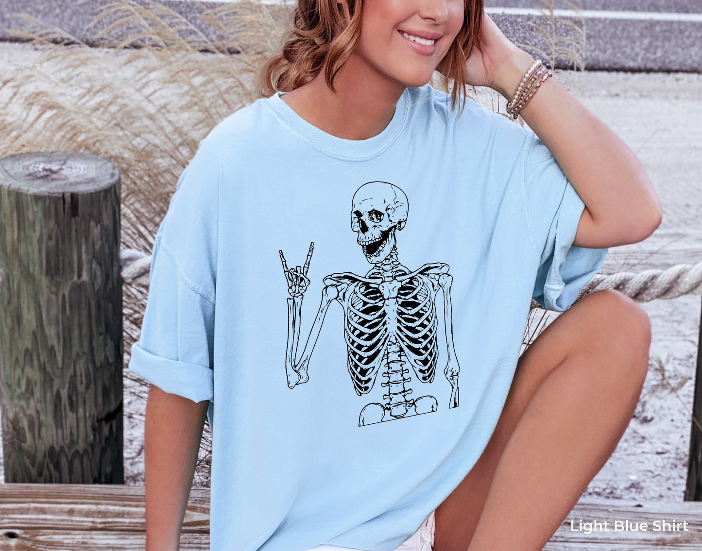 Trendy Skeleton Shirts,Skeleton Metal Fingers Tshirt,Cute Skeleton Rock Hands T-Shirt,Funny Rock And Roll T Shirt,Halloween Party Tee ,C7026