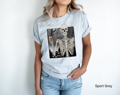 Skeleton Drinking Whiskey Halloween Shirts,Skeleton Selfie Tee,Skeletons Halloween Tshirt,Skull T-Shirts,Funny Halloween Party Gifts,C7034