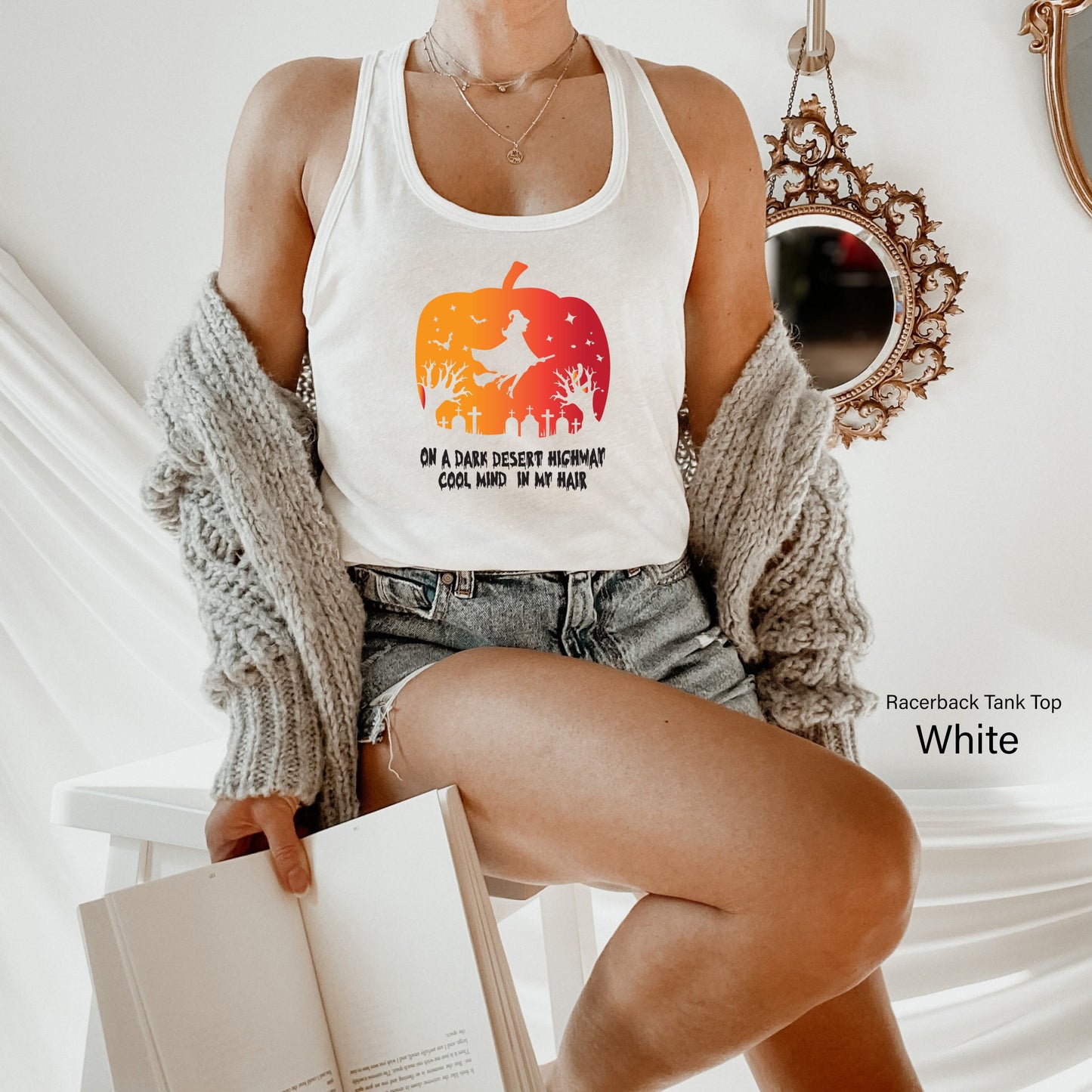 Trendy Halloween Shirt,On A Dark Desert Highway Cool Wind In My Hair Tshirts,Spooky Witch Tee,Gift for Halloween,Halloween Costumes,C7053