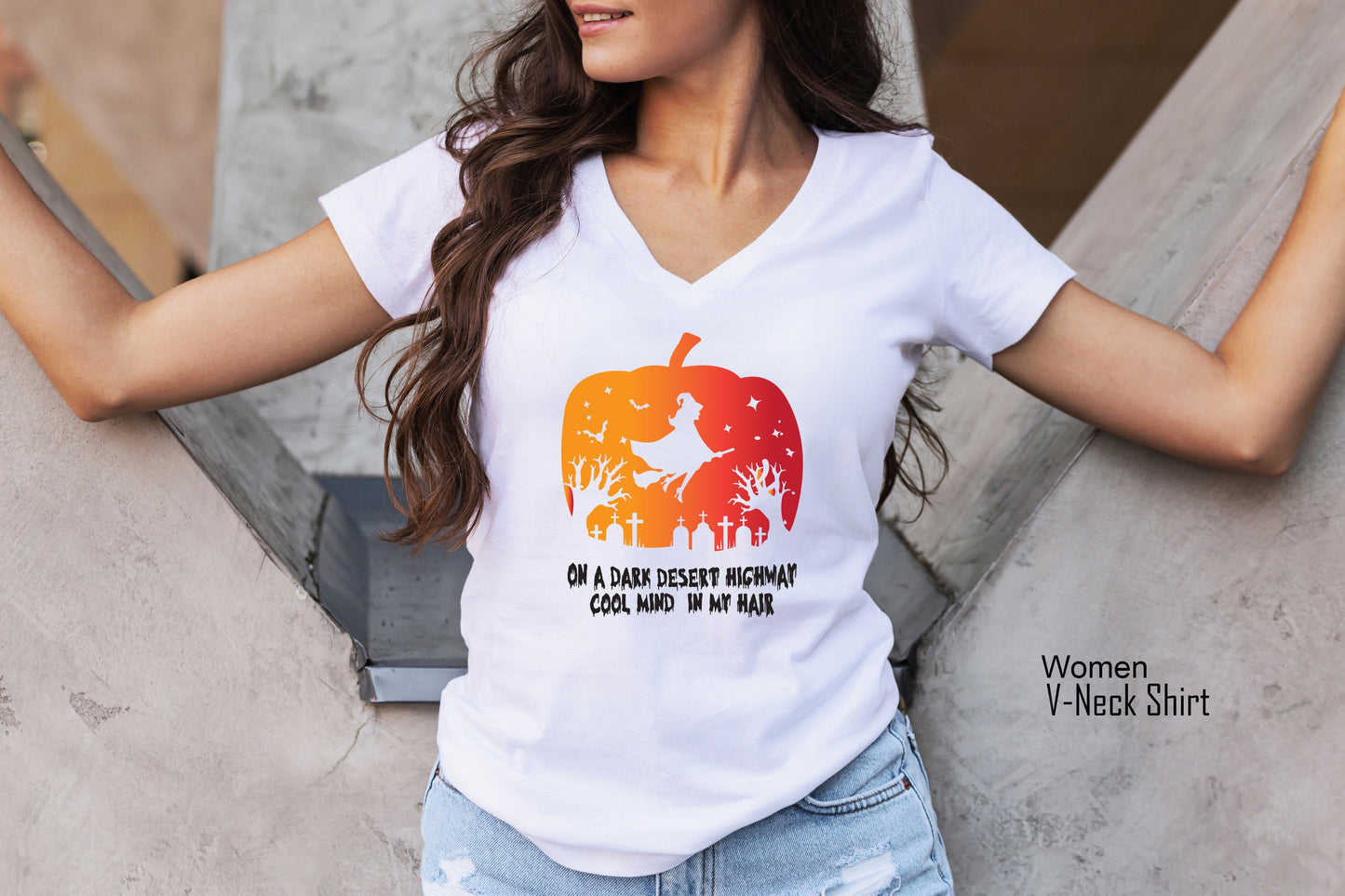 Trendy Halloween Shirt,On A Dark Desert Highway Cool Wind In My Hair Tshirts,Spooky Witch Tee,Gift for Halloween,Halloween Costumes,C7053